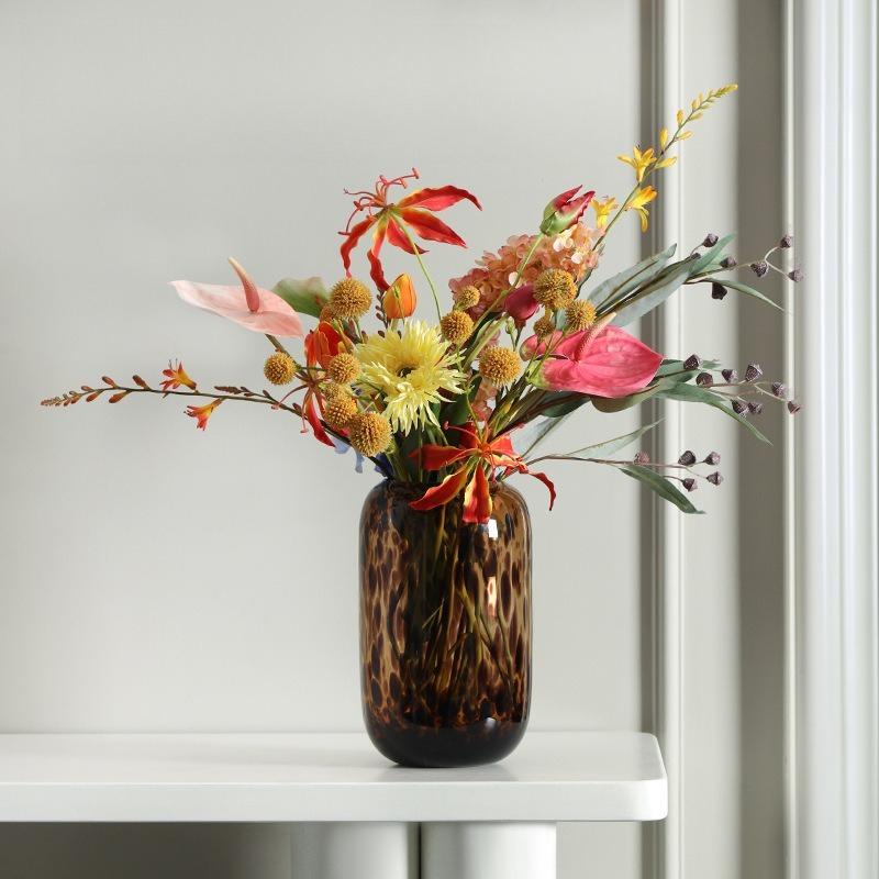 Amber Leopard Glass Vase Home Decor Hydroponic Flower Vase Designer Ornament