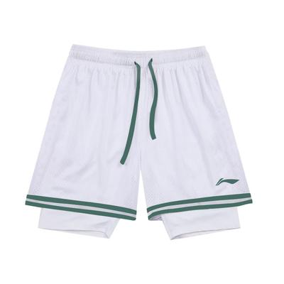 Li Ning Competition Print Fake Two Piece Sports Shorts Men Shorts White YAPU011-3