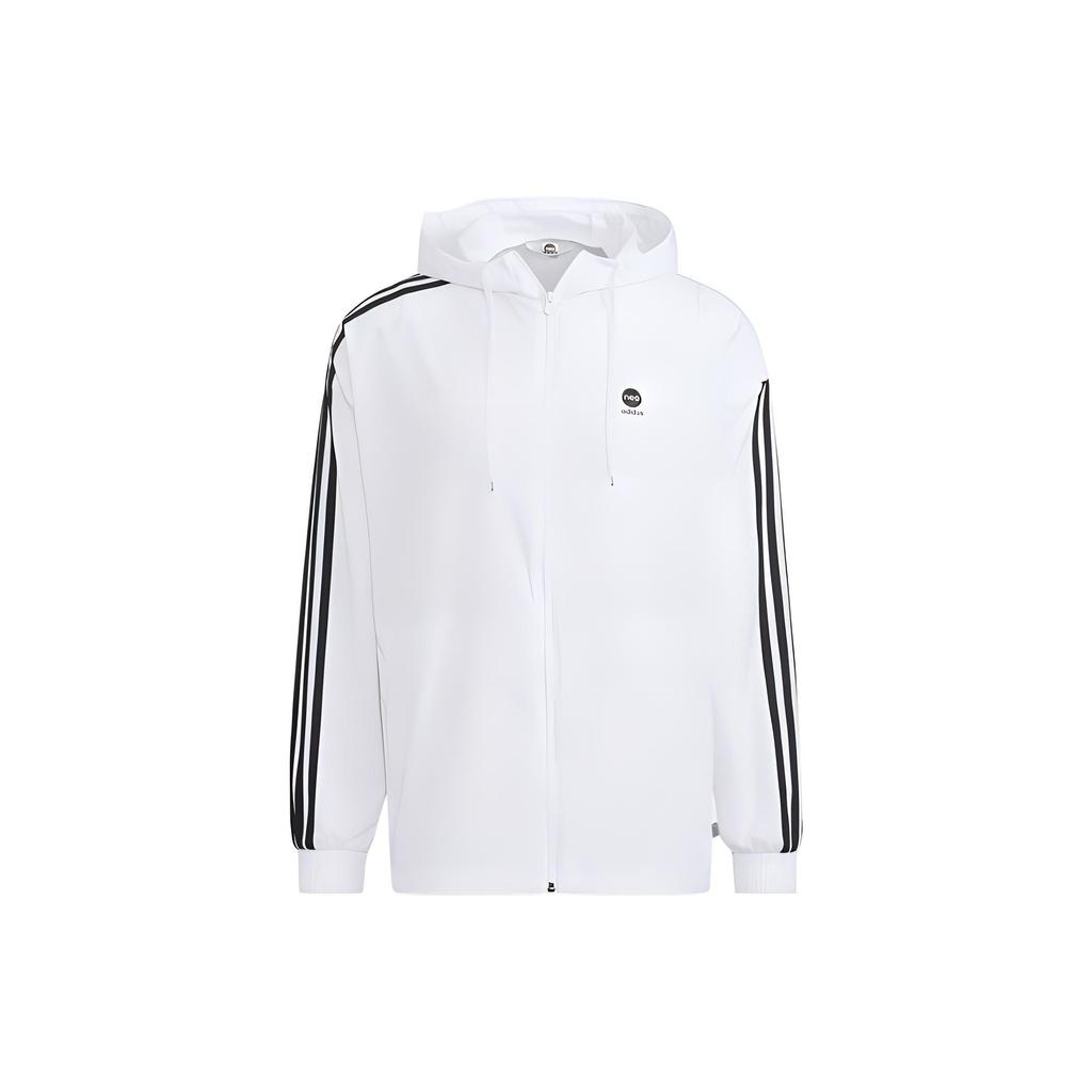 Adidas Neo Striped Logo Zip Hooded Jacket Men Outerwear White HN8788