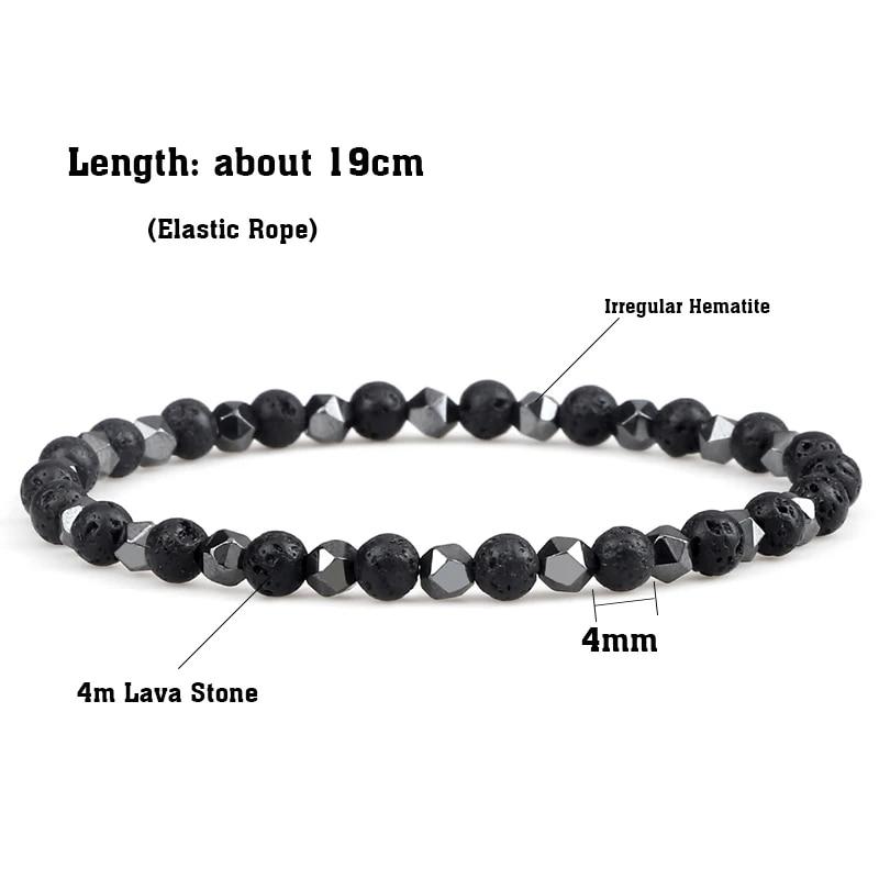 4 мм браслет с бусинами неправильной формы, гематит, мужские эластичные украшения ручной работы, черный лавовый камень, подвески, браслеты для женщин, подарки дружбы