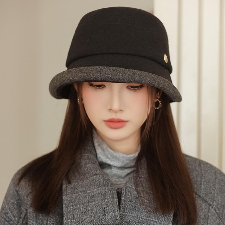 Autumn and Winter New Woolen Bucket Hat Women's Warm Ear Protector Basin Hat Elegant Fashion Bucket Hat