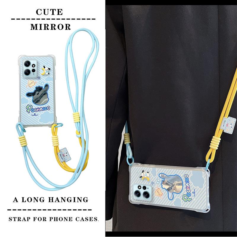 KEYSION Чехол для телефона с ремешком через плечо для Redmi Note 12 Pro 5G, милый мультяшный длинный шнурок, зеркальный противоударный чехол для Redmi Note 12 4G
