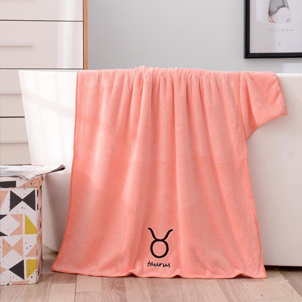 Soft Coral Fleece Twelve Constellations Bath Towel Set - Absorbent & Thick for Couples