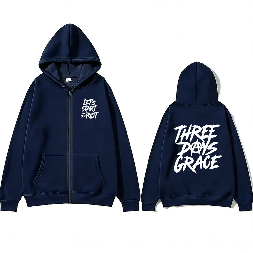 Rock Band Three Days Grace Let's Start A Riot Zipper Hoodie Men Alternative Metal Hoodies Male Fashion Oversized Zip Up Jacket