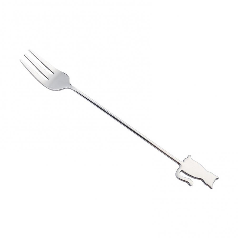 Кошачья рыба Маленькая ложка вилка Японская десертная ложка Нержавеющая сталь Длинная ручка Ложка для перемешивания кофе Вилка для торта Посуда принадлежности