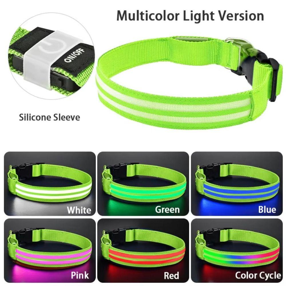 Nylon Material LED Glowing Dog Neck Ring Adjustable Pet Luminous Collar Night Walk