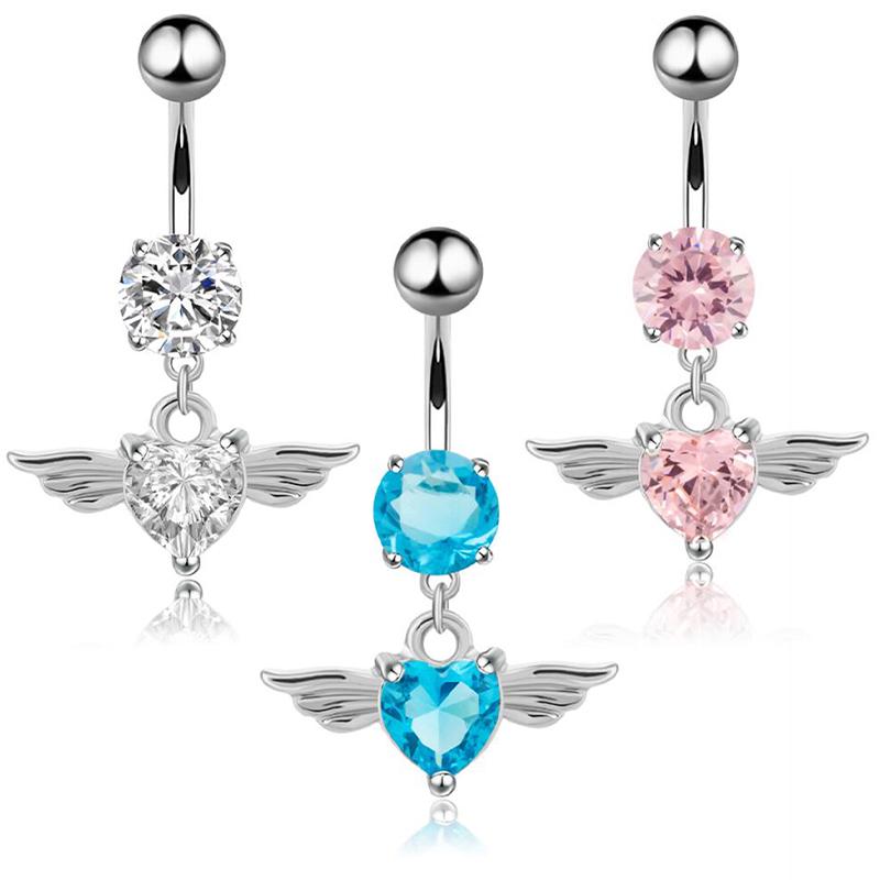 14G Heart Wing  Navel Belly Button Ring Barbell Body Piercing Jewelry