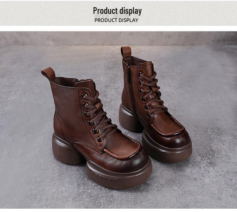 Женские ботинки Мартин из натуральной кожи на молнии на ретро платформе