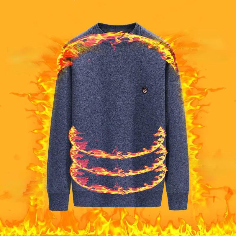 Зимний бархатный свитер с круглым вырезом, вязаный свитер, плюс бархатный теплый пуловер, подходит для пап среднего и пожилого возраста.