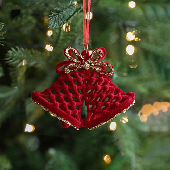 Рождественские украшения Красный Флокированный Конфетный тростник Олень Бант Снежинка Подвесное украшение для дома на елке