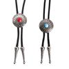 Vintage Bolo Tie Necktie Artificial Leather Braided Rope Necklace with Metal Sunflower Stone Pendant Jewelry Neckwear