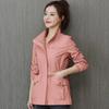 Women's Spring and Autumn Double-layer Gari Solid Color Zipper Collar Waist Thin Trench Coat Small People Ageing Jacket