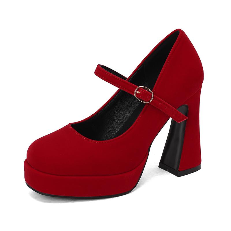 Women's High-heeled Single Shoes Spring and Summer New Waterproof Table Thick Heel Large Size Shallow Mouth Low-top Shoes