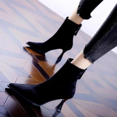 Модная женская обувь 2024 года, модные женские сапоги на молнии, осенние сапоги с острым носком и леопардовым принтом, сексуальные короткие сапоги на шпильках или тонких каблуках