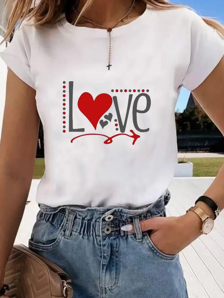 (Asian Size) Graphic Tee T Clothing Love Letter Style Cute 90s Casual Fashion Print Female Casual Women's Top Lady Short Sleeve T-shirt