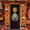 Halloween Skeleton Welcome Door Sign Artificial Leaves Bowknot Decor Indoor Outdoor Halloween Sign Family Gathering Decoration