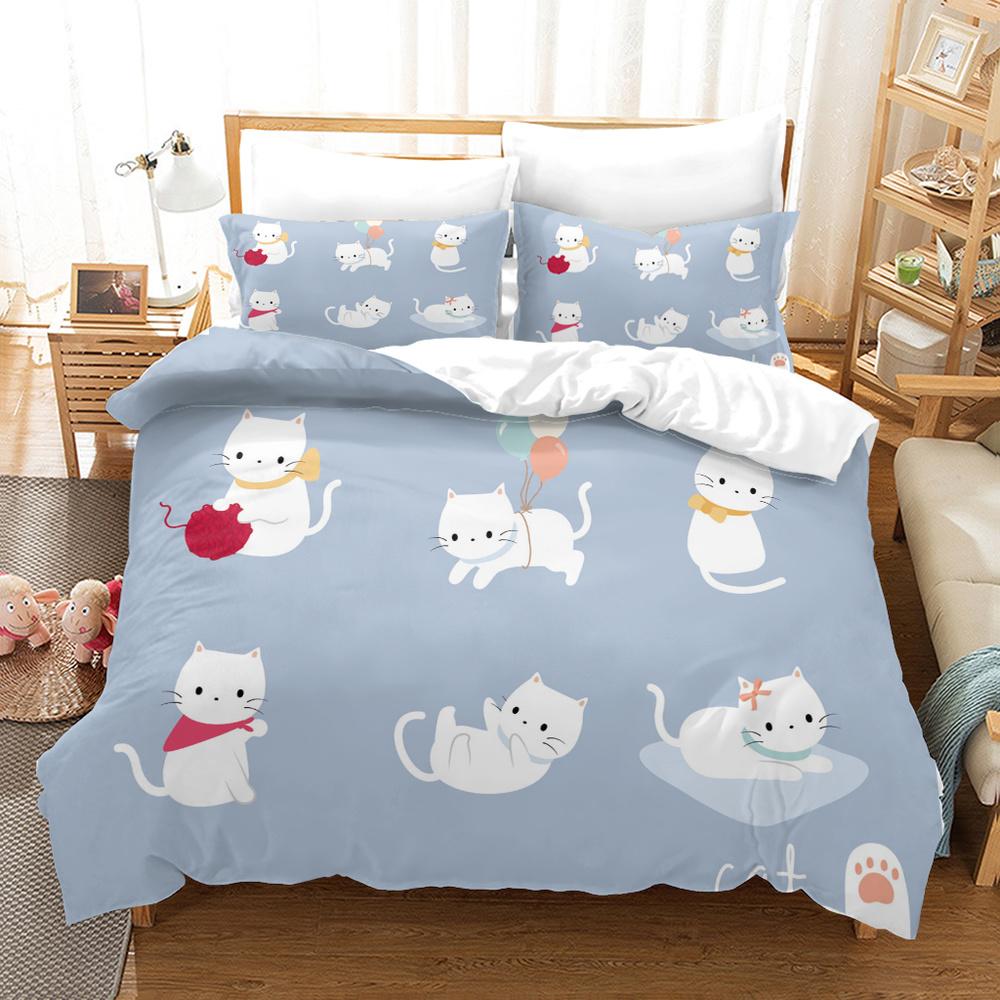 Cartoon Cat King Full Queen Duvet Cover Lovely Pet Kitty Bedding Set Animal Quilt Cover 2/3pcs Purple Polyester Comforter Cover