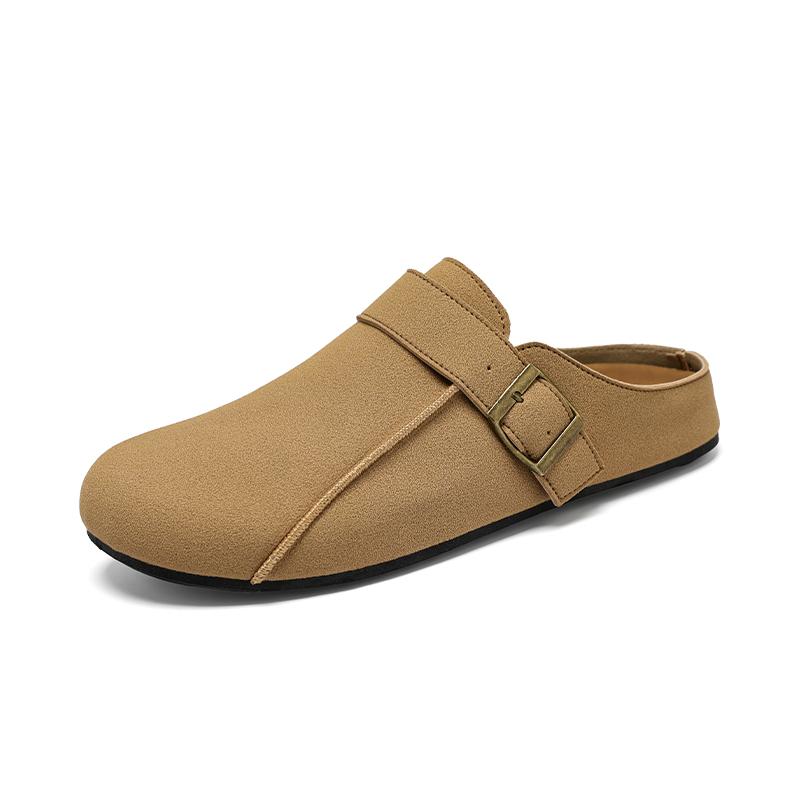 Мужские замшевые клоги Модные кожаные мюли Уютные тапочки с ортопедической стелькой с регулируемой пряжкой Нескользящие пробковые тапочки Унисекс мюли