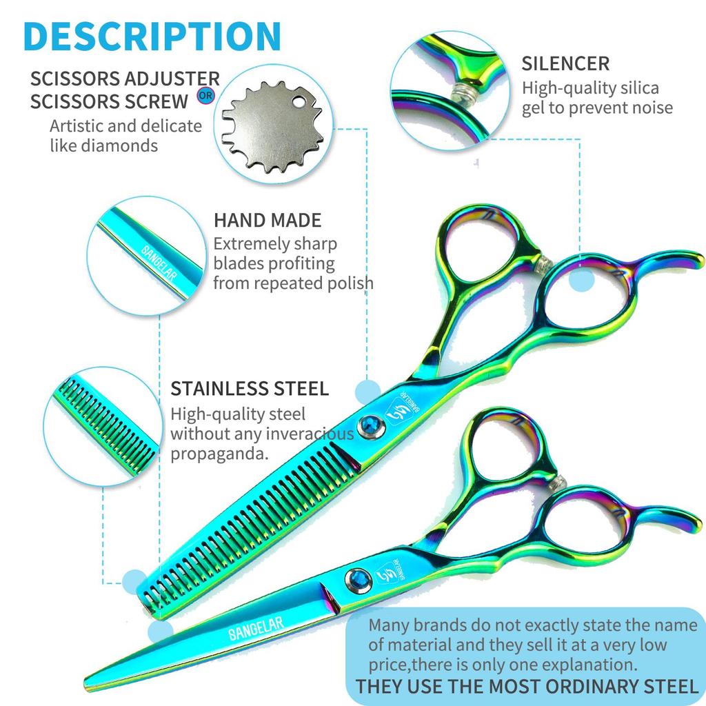 SANGELAR 6-дюймовые профессиональные ножницы для левой руки, набор японских стальных ножниц для стрижки волос, обычные и филировочные ножницы для парикмахеров и салонов красоты