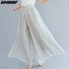 Dimanaf Plus Size 2021 Women Linen Pants Elastic Vintage Korea Basic Female Large Size Fashion Slacks Wide Leg Oversize Loose Pants