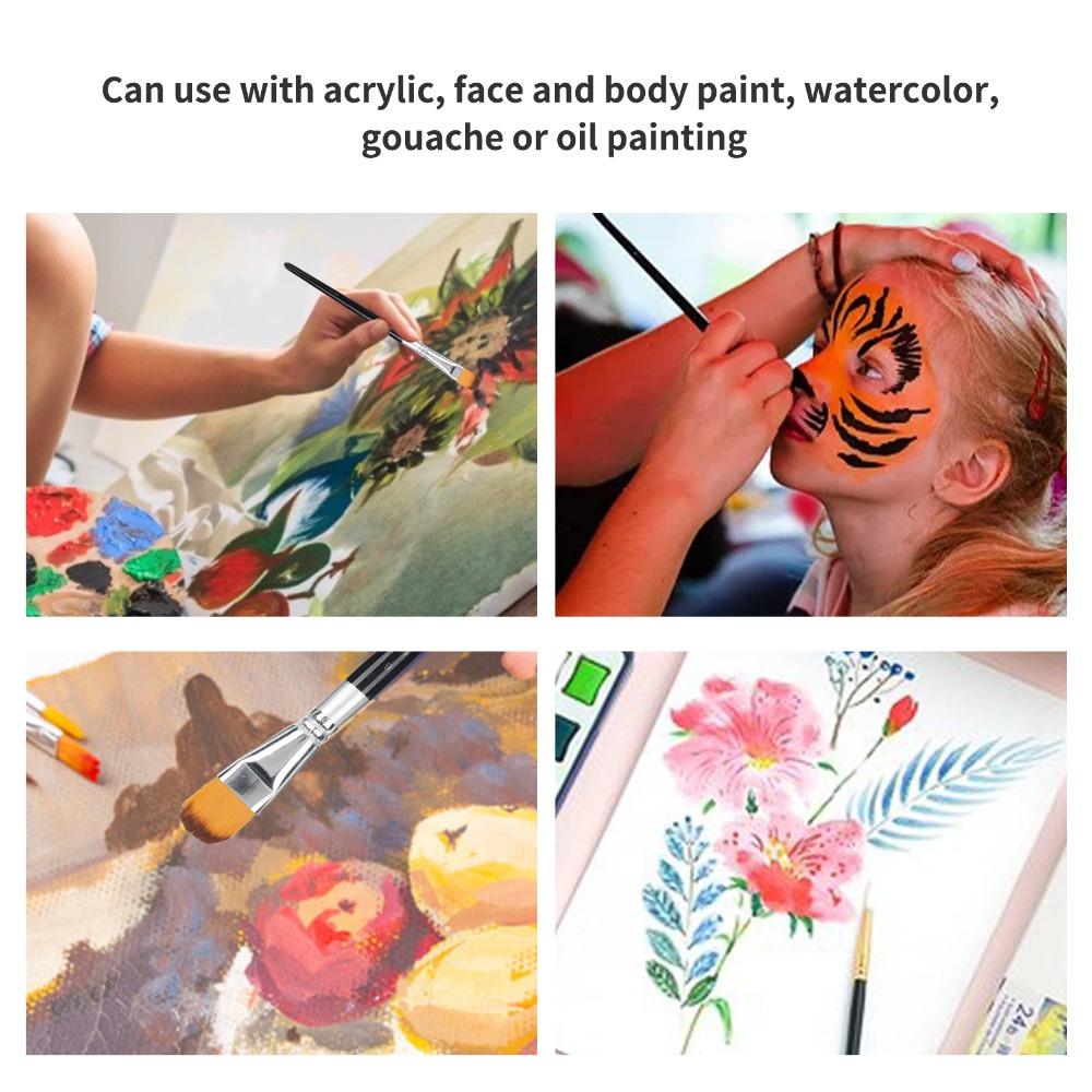 8PCS Wood Handle Paint Brush Set Round & Flat Tips Multi-Media Brushes Acrylic Painting