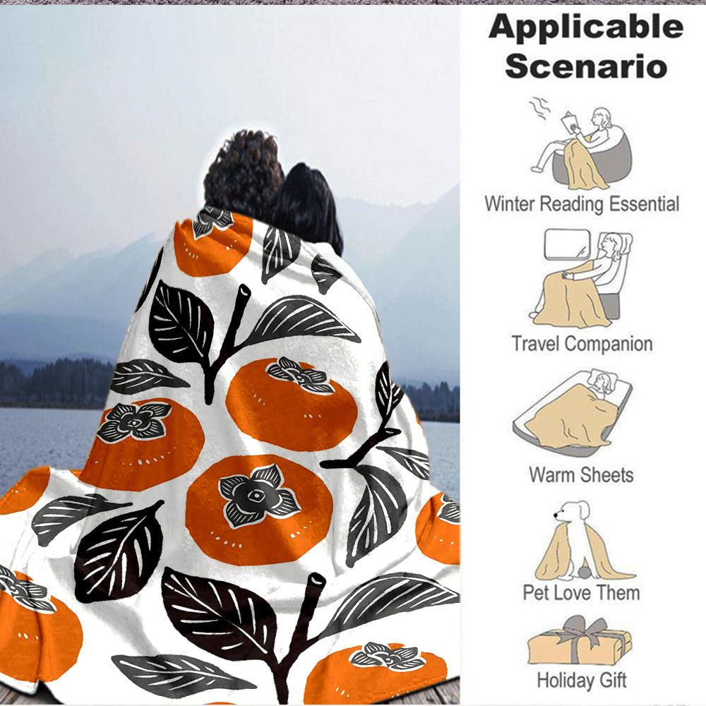 1pc Persimmon Pattern Blanket Warm, Cozy, And Soft, Suitable for Sofas, Beds, Cars, And Office Use.Perfect for Camping And Travel, Making It a Great G