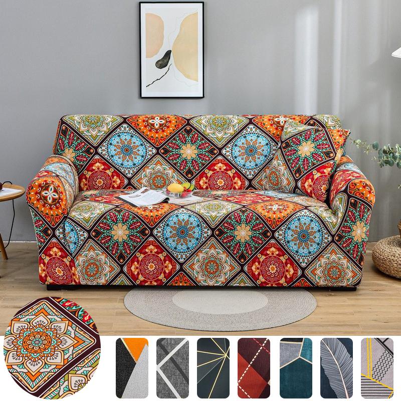 Printed Stretch Sofa Couch Cover For Living Room L Shaped Combination Chaise Sofa Slipcover Home Decor 1/2/3/4 Seats Removable