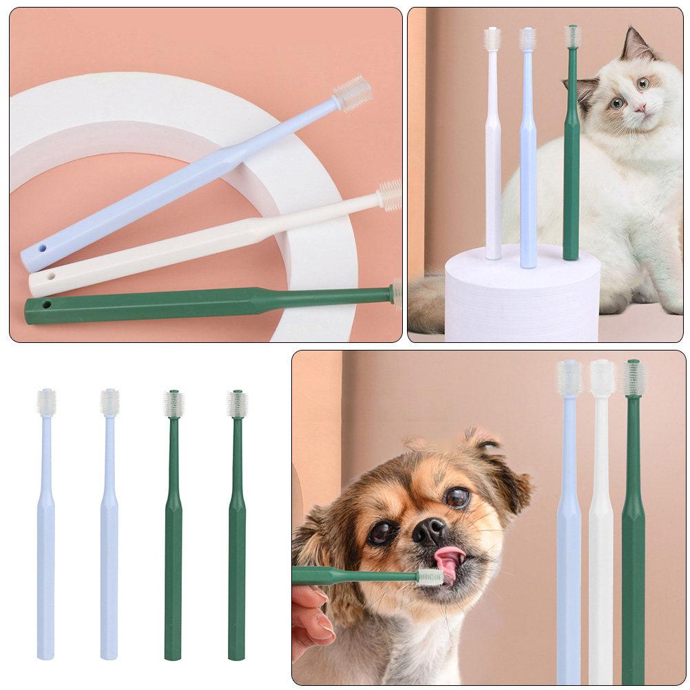 4Pcs Pet Toothbrush Household Dog Puppy Cat Oral Care Portable Comfortable Kitten Kit Convenient Multipurpose Cleaning Tool