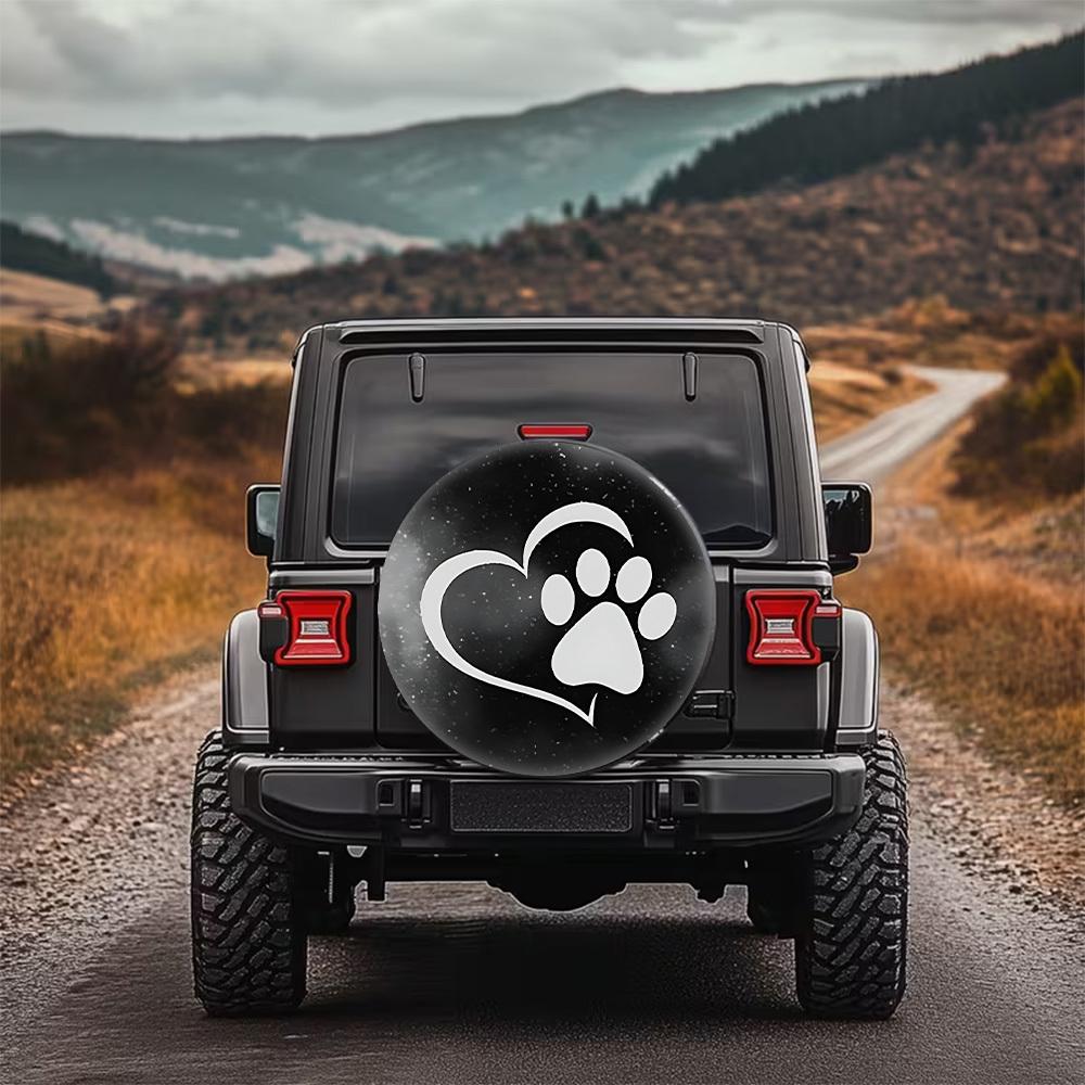 1pc Heart And Paw Print Pattern Car Tire Cover, Stylish Universal Wheel Hub Protector, Spare Tire Protection, Perfect Fit, Easy