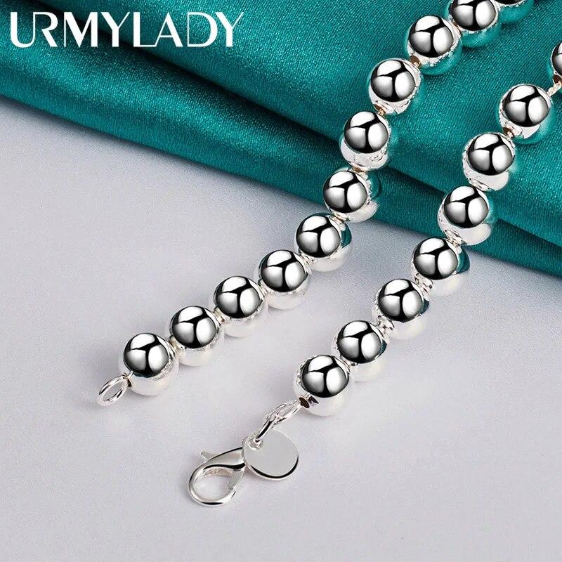 925 Sterling Silver 8mm Bead Chain 18 Inch Necklace For Women Wedding Party Fashion Charm Jewelry