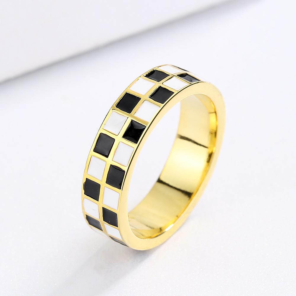 Изысканное модное женское кольцо, черно-белое кольцо, минималистское кольцо в виде шахматной доски, эмалированное кольцо ручной работы для вечеринки, обручальное кольцо