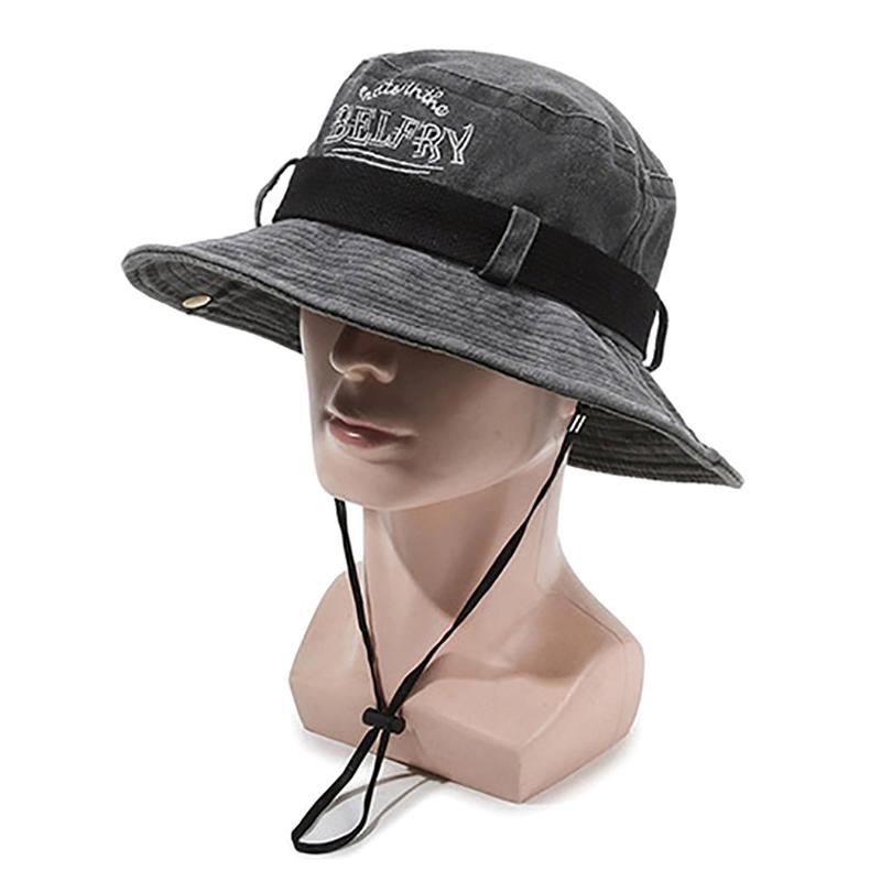 Моющаяся рыболовная шляпа с вышитым алфавитом, повседневная шляпа, туристическая альпинистская шляпа, ремешок, ветрозащитная веревка