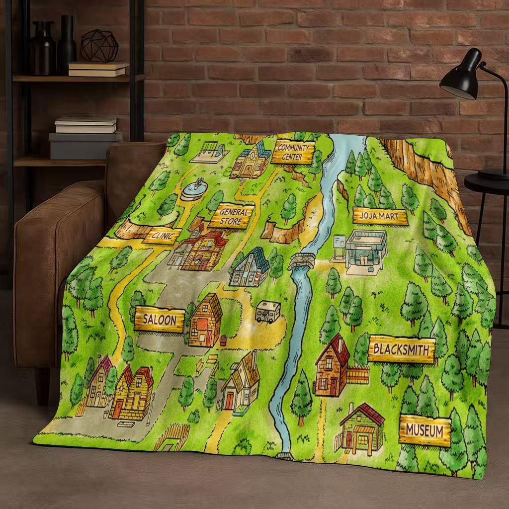 Retro Stardew Valley Farm Map Pixel Game Flannel Blanket,Ultra Soft Warm Plush Throw for Home Bedroom Bed Sofa Cover Kids Gift