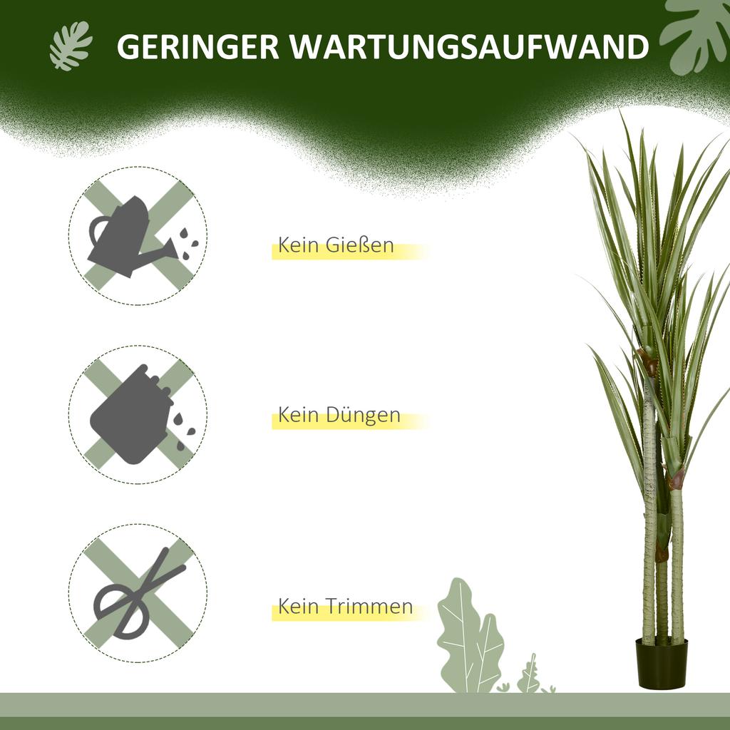 Artificial Yucca Large 190cm Artificial Plant, Plastic Artificial Plant in Pot, 17 x 17 x 190 cm Emerald Green