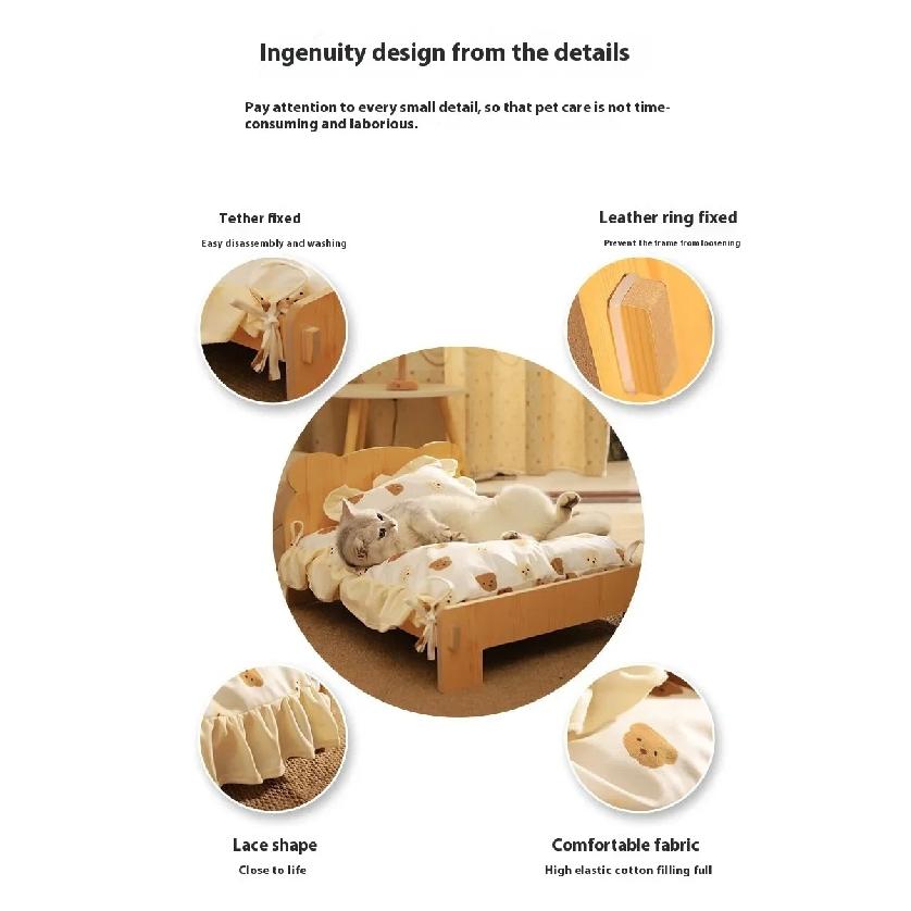 Solid Wood Cat Bed Dog Bed Removable Mat Washable All Season Universal Cat Nest Dog House Pet Supplies Pet Bed Within 7kg