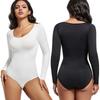 Women's Seamless Long Sleeve Slimming Bodysuit: Plus Size, Solid Color, Hip Lifting Shapewear