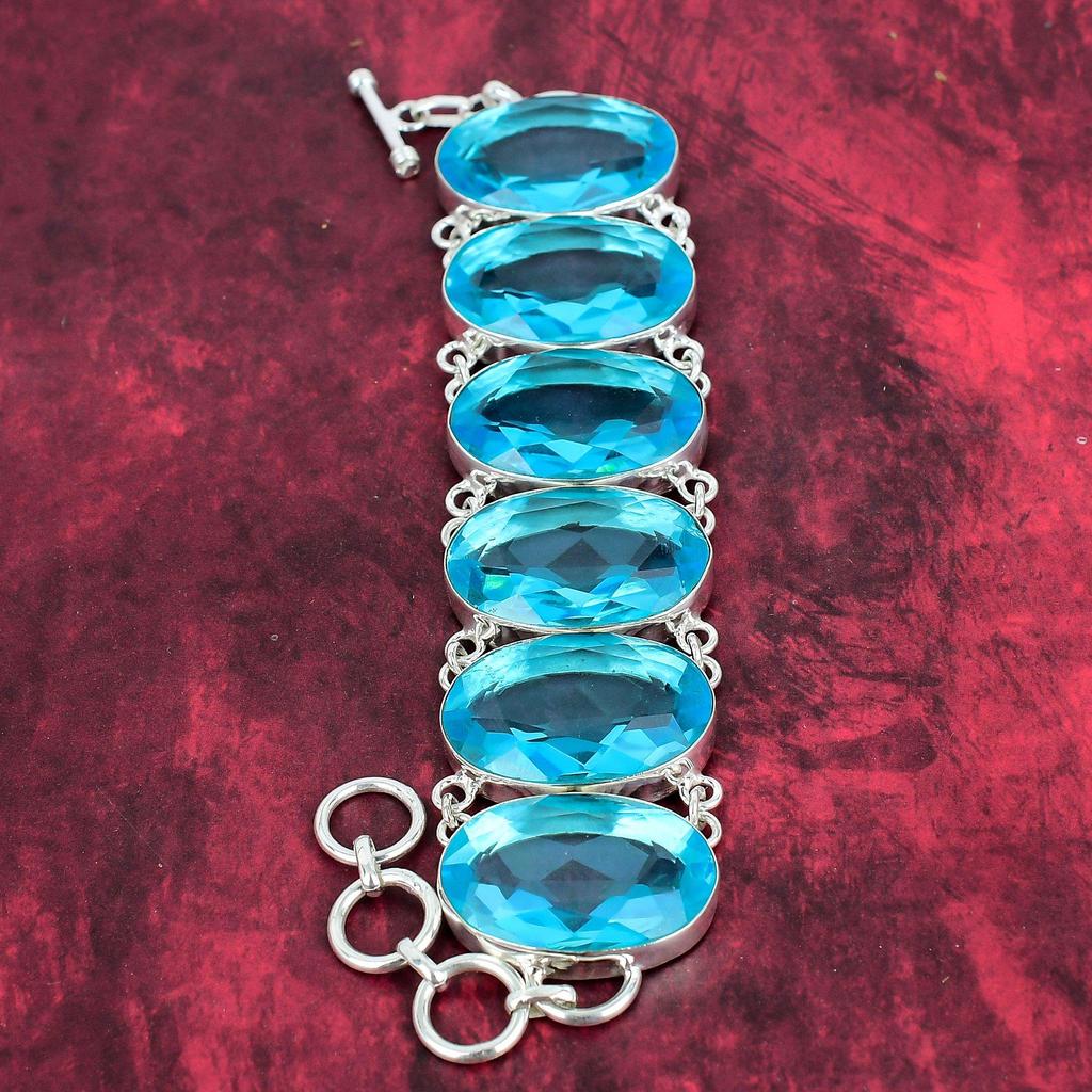 Swiss Blue Topaz 925 Solid Sterling Silver Jewelry Set, Gemstone Necklace & Bracelet Jewelry Set For Her, Anniversary Gift Handmade Jewelry Set