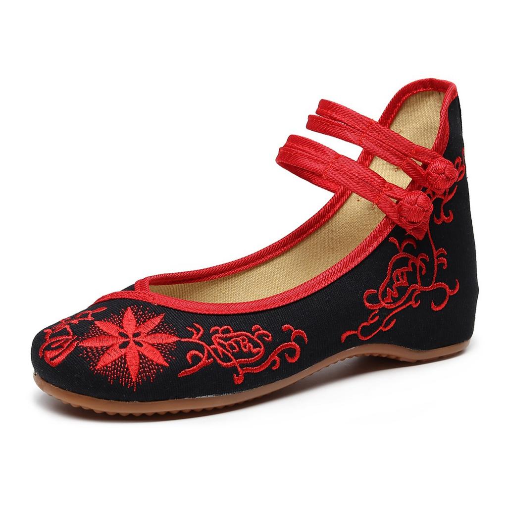 Low Heels, Single Shoes, Blue and White Porcelain Shallow Mouth Beef Tendon Sole Embroidered Cloth Women's Shoes, Mother Shoes Dance