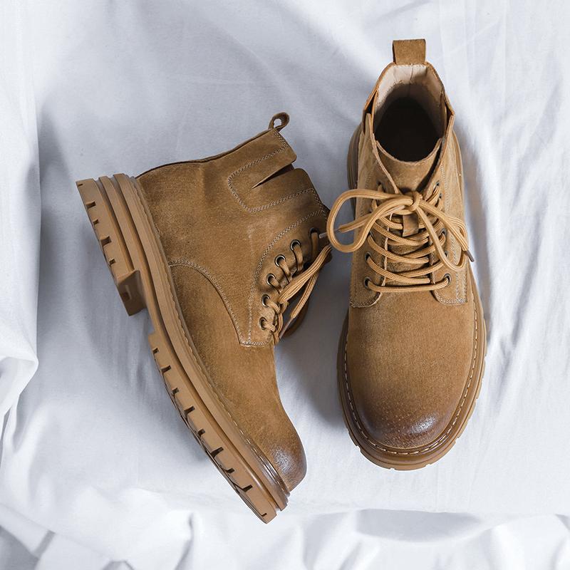 Мужские ретро-ботинки с высоким верхом, зимние ботинки с толстой подошвой, нескользящие, теплые, повседневные, зимние ботинки из кожи, на шнуровке, с большой головой
