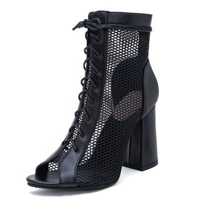 Дышащие сетчатые сандалии для женщин с открытым носком, блочный каблук 9 см, на шнуровке, больших размеров 43 44 45, модные, сексуальные, для свиданий, вечеринок, боты