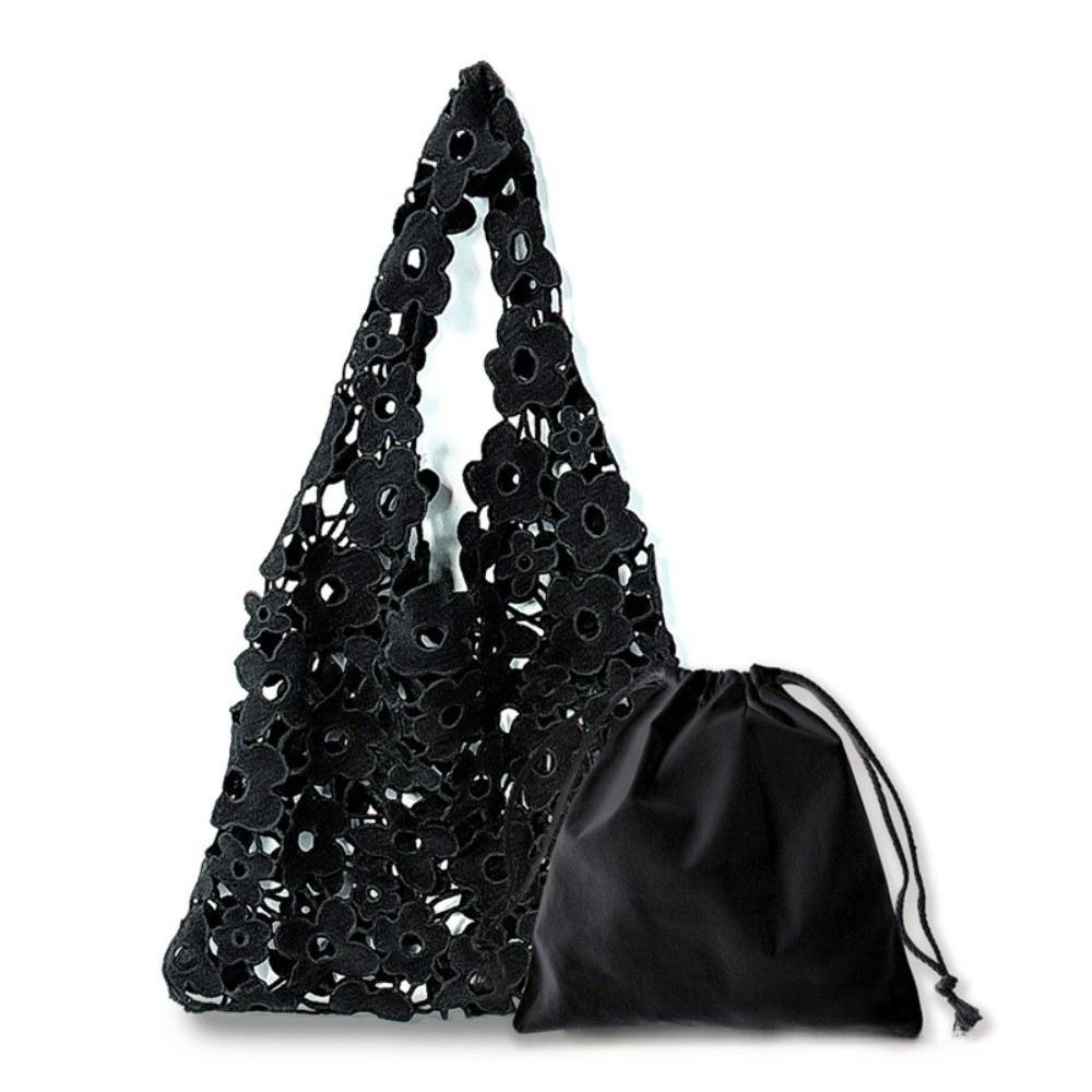 Vintage Woven Flower Tote Bag Large Capacity Soft Hollow Out Embroidered Handbag Polyester Fiber Has Inner Pocket