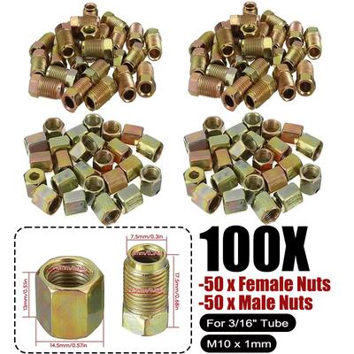 100 шт. Мужской Женский Фитинг Тормозной Трубки M10 x 1 мм Метрические Гайки Винт Для 3/16" Тормозной Трубки Шланга Соединительный Болт Разъем Тормозной Линии