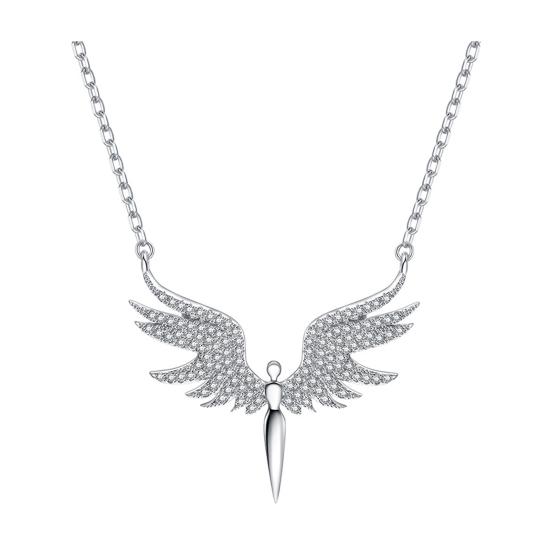 Women Necklace Rhinestones Angle Wing Shape Pendant Choker Necklace Adjustable Extended Chain Necklace Clothing Accessories