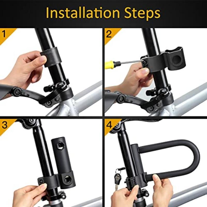 Heavy Duty U Lock for Bike Motorcycle Security 16mm Shackle 4ft 6ft Cable with Mounting Bracket Silver