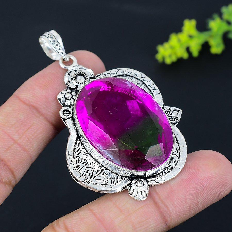 Двухцветный турмалин драгоценный камень ручной работы 925 стерлинговое серебро подвеска 2.56" n8c78