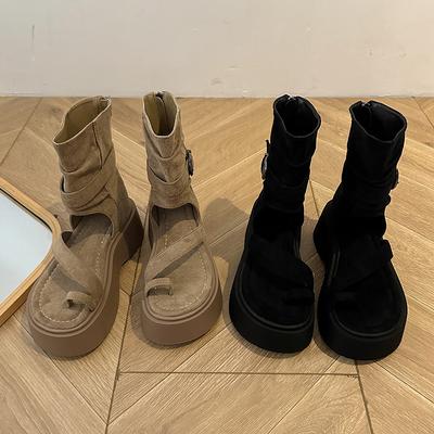 Винтажные крутые римские ботинки на толстой подошве для женской летней коллекции 2025 года, новая модная обувь с закрытым носком, сандалии с высоким голенищем, ботильоны на молнии с увеличенной высотой