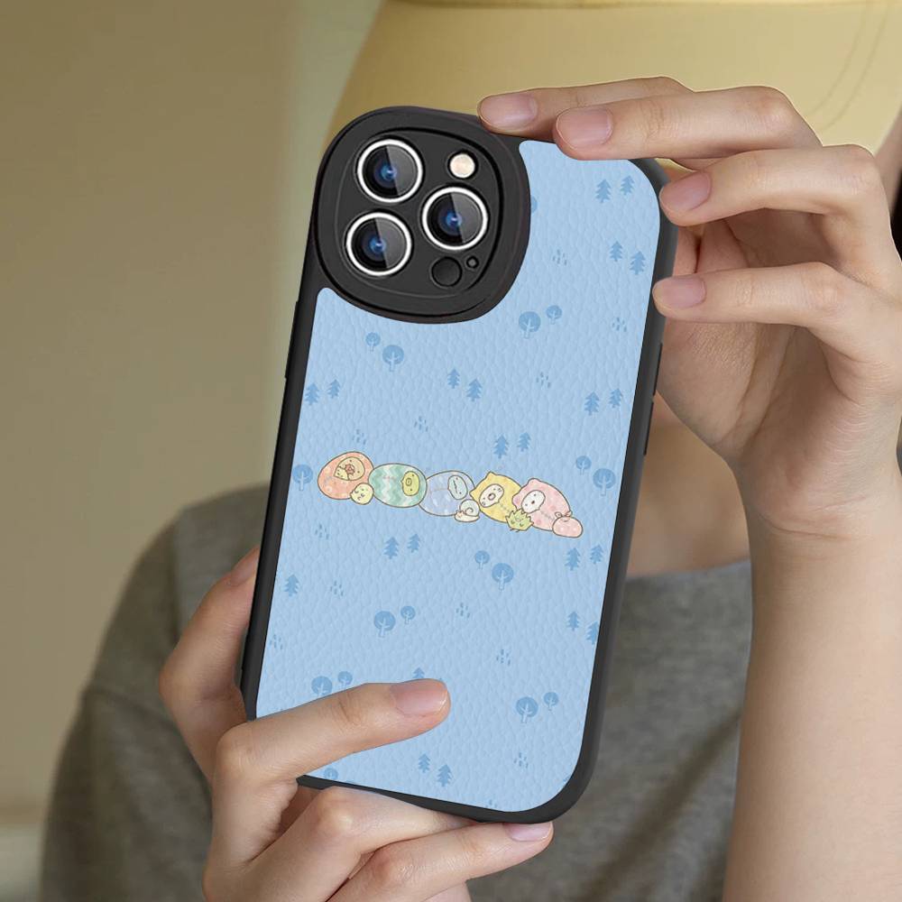 Мультяшный чехол для телефона Sumikko Gurashi для iPhone 16 15 14 11 12 13 Pro Max Plus Задняя кожаная крышка