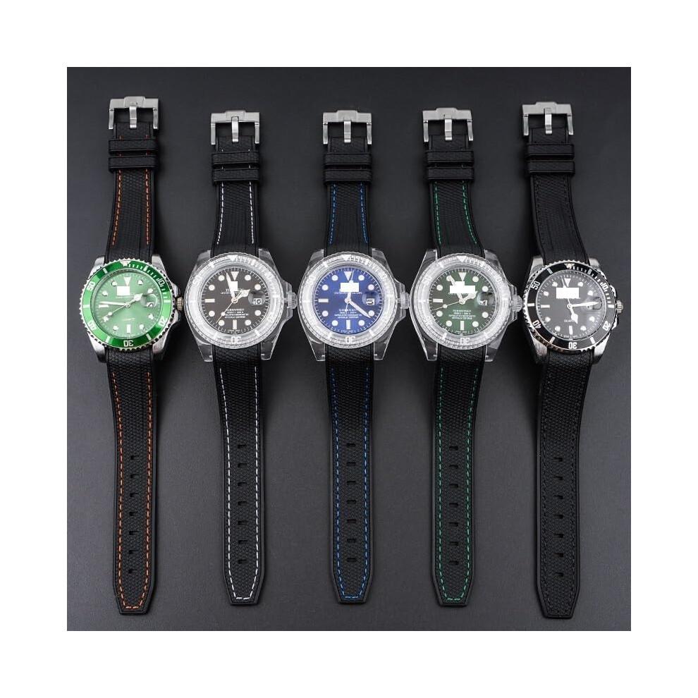 Waterproof Rubber Strap for Rolex Watches 20mm with Folding Clasp, Compatible with Omega Watch Bands, Brown and White Design