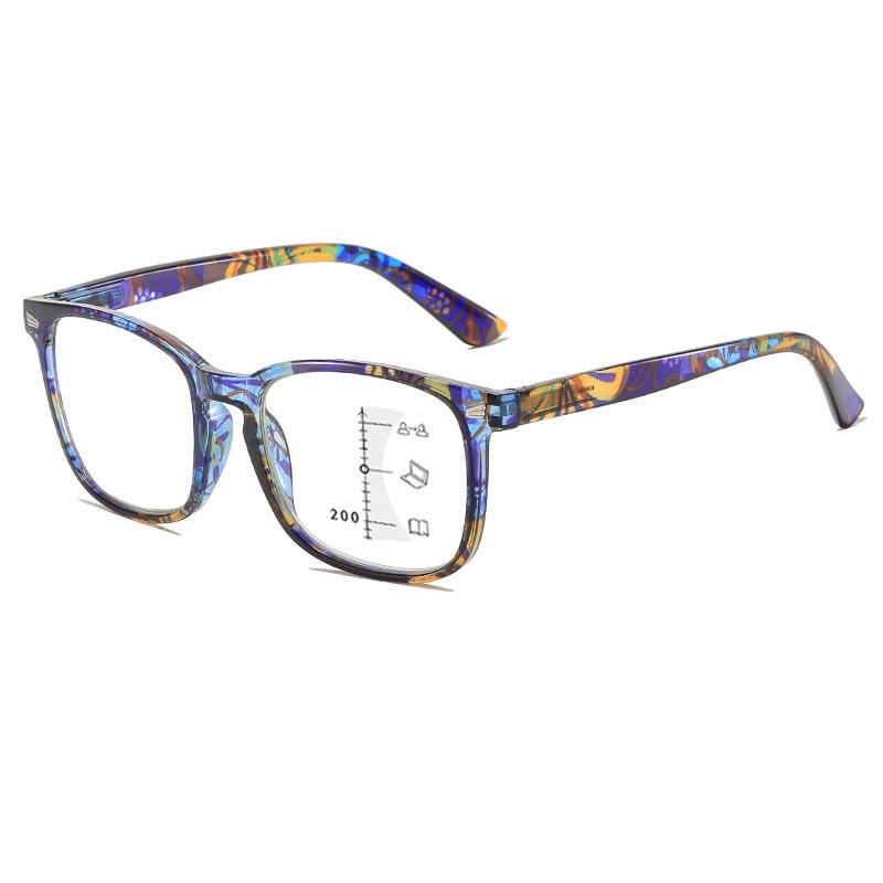 Трендовые печатные мультифокальные очки для чтения Женские Мужские Очки с защитой от синего света Модные мультифокальные очки с диоптриями Для близи и дали