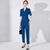 Женский элегантный синий приталенный костюмный комплект - Летняя коллекция 2024